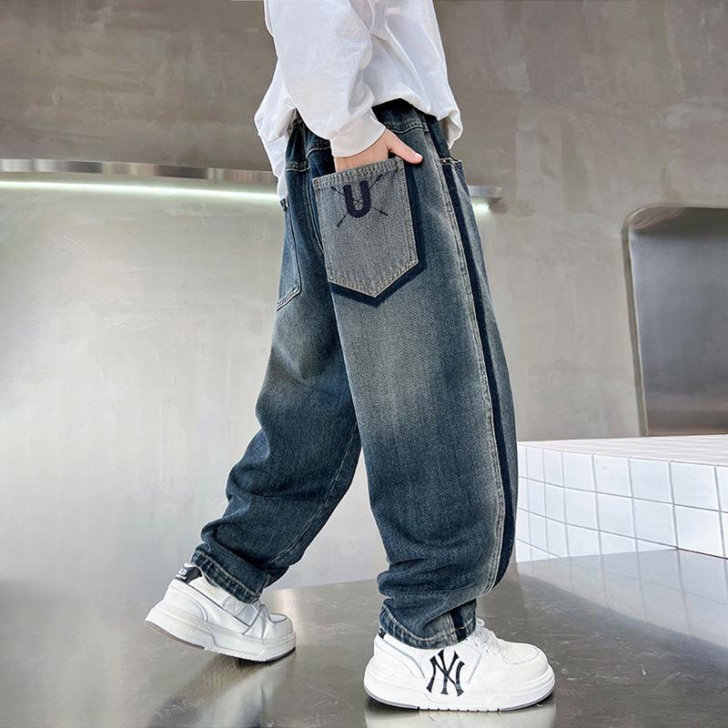 Джинсы на флисовой подкладке для мальчиков Весна-Осень 2025 - Повседневные длинные брюки для детей