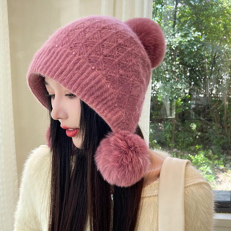 Новая осенне-зимняя женская теплая толстая вязаная шапка, модная милая ветрозащитная шапка, уличная однотонная велосипедная шапка-ушанка