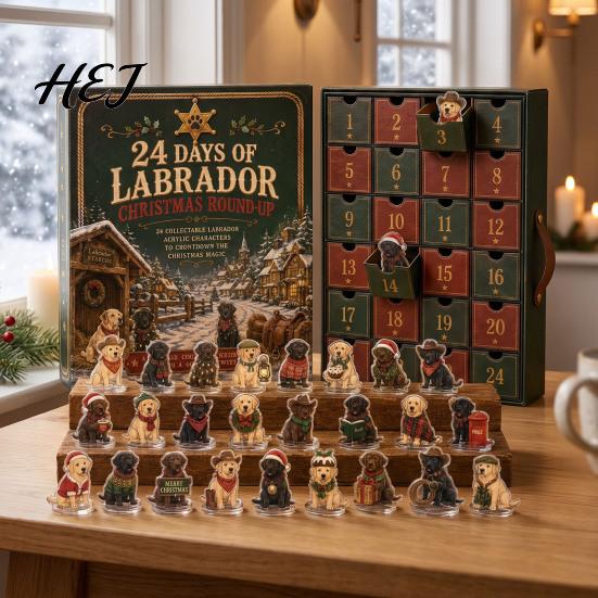 Dog Countdown Box Advent Calendar, 24-Day Christmas Acrylic Ornament Set with Calendar for Kids Mini Figures, Tree Hanging Decor, Gift Lovers