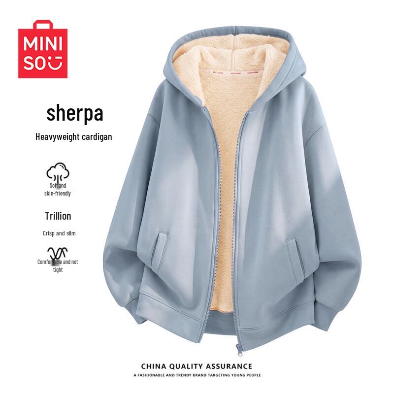 MINISO Женская зимняя толстовка-кардиган с капюшоном из овечьей шерсти