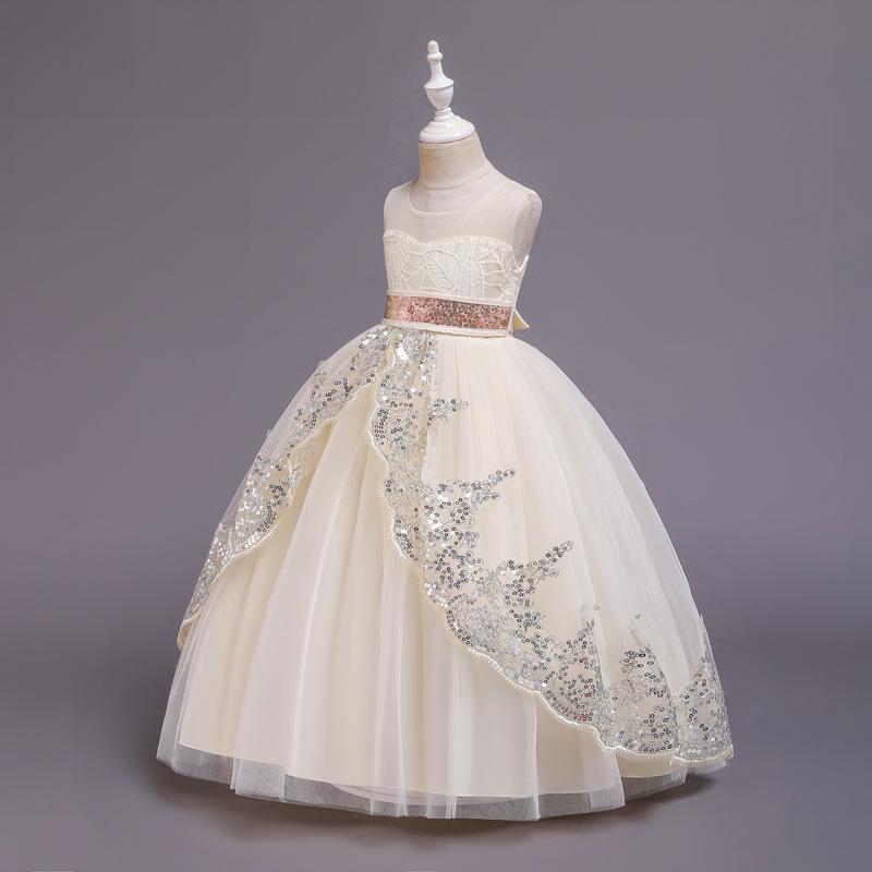 Sequin Princess Dress Wedding Dress Girls Show Long Performance Pompous Gauze Flower Children Wedding Dress
