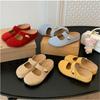 Cowhide Version, Height Increased by 5cm~ Small Golden Beans, Big Round Head, Soft and Cute, Height Increased Half Slippers, Women