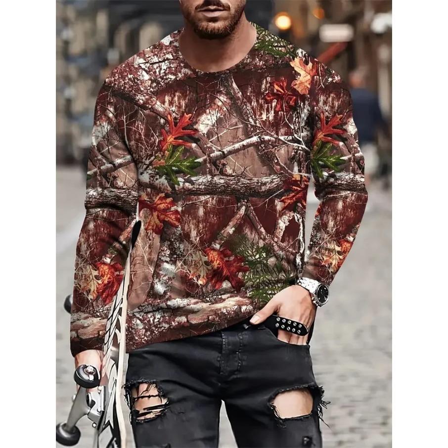 Simple Letter Tree Print Autumn Fashion Crewneck Men's Long Sleeve T-shirt Outdoor Street Fashion Top Everyday Casual Comfort