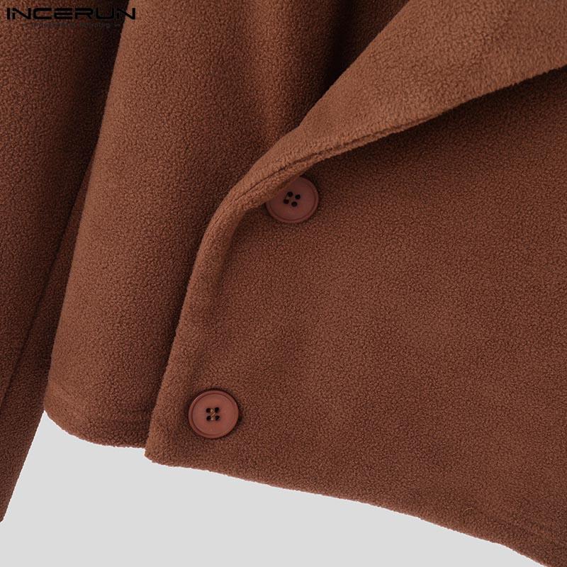 INCERUN Мужские весенние повседневные пальто из флиса с нестандартными лацканами и боковыми пуговицами