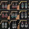 European and American Retro Hollow Turquoise Tassel Bohemian Earrings for Women