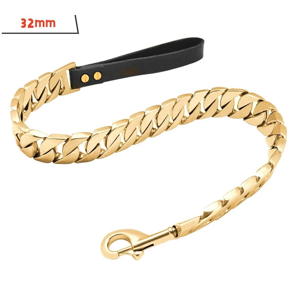 Поводок для собак из нержавеющей стали Pet Lead Traction Super Strong Gold ошейник с цепочкой 32 мм 19 мм ошейник для больших собак Bulldog Pitbull