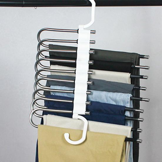 Multi-layer Trouser Rack Storage Holder Anti-Slip Foldable Design Versatile Stainless Steel Anti-Slip Clothes Hanger Scarf Holder