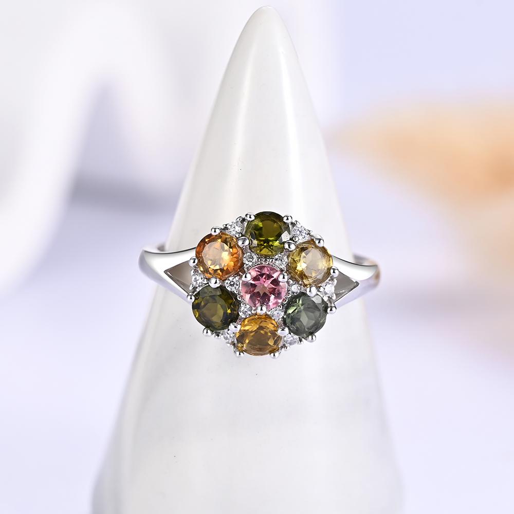 Кольцо из стерлингового серебра 925 пробы с натуральным круглым 4,0-градусным цветным турмалином, изысканное ювелирное украшение для дамских повседневных встреч, подарок