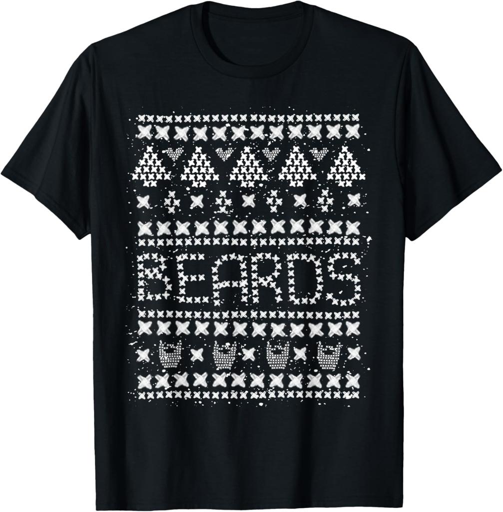 Ugly Christmas Sweater Style Beards Graphic Tee Men Casual Short Sleeve TShirt for Winter