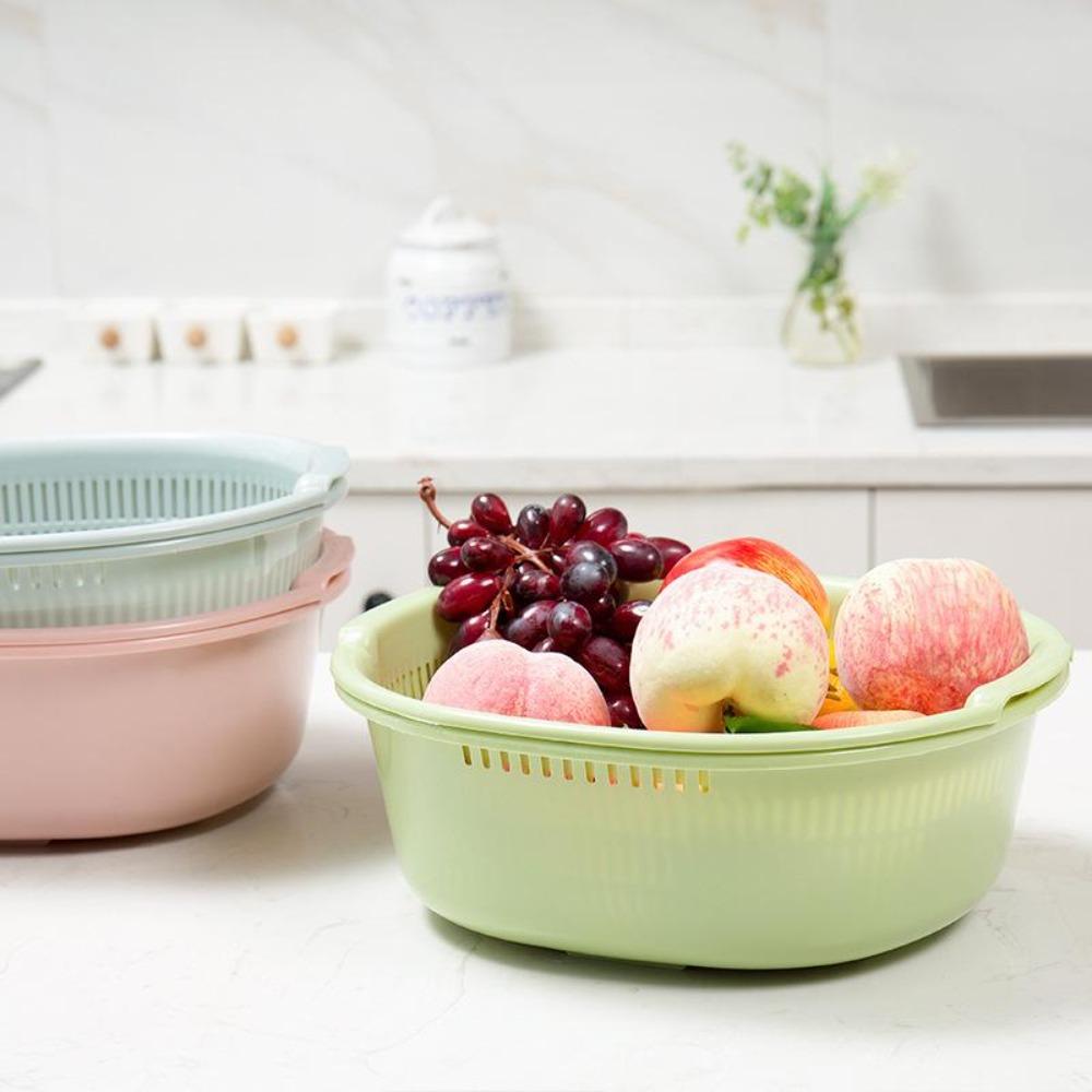 Double-Layer Plastic Drain Basket: Enlarged Kitchen Basin & Fruit Plate