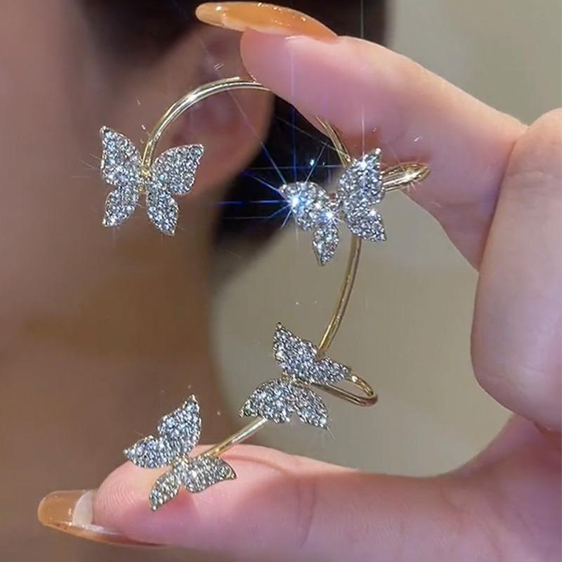 Gold Silver Color Metal Butterfly Ear Clips Without Piercing for Women Sparkling Zircon Ear Cuff Clip Earrings Wedding Jewelry