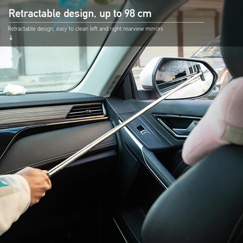 Car Rearview Mirror Wiper Cleaning Tool Auto Glass Mist Cleaner Scraper Telescopic Handle Window Cleaning Brush