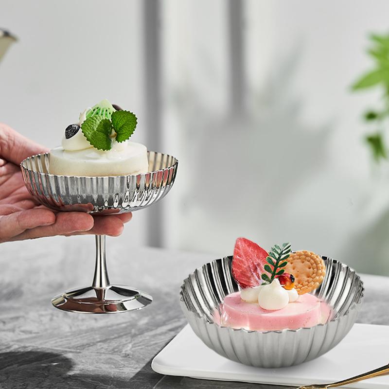 304 Нержавеющая сталь Чашка из нержавеющей стали Креативная салатница Ресторан Высокая ножка Десертная чашка для мороженого Бар Аксессуары для дома