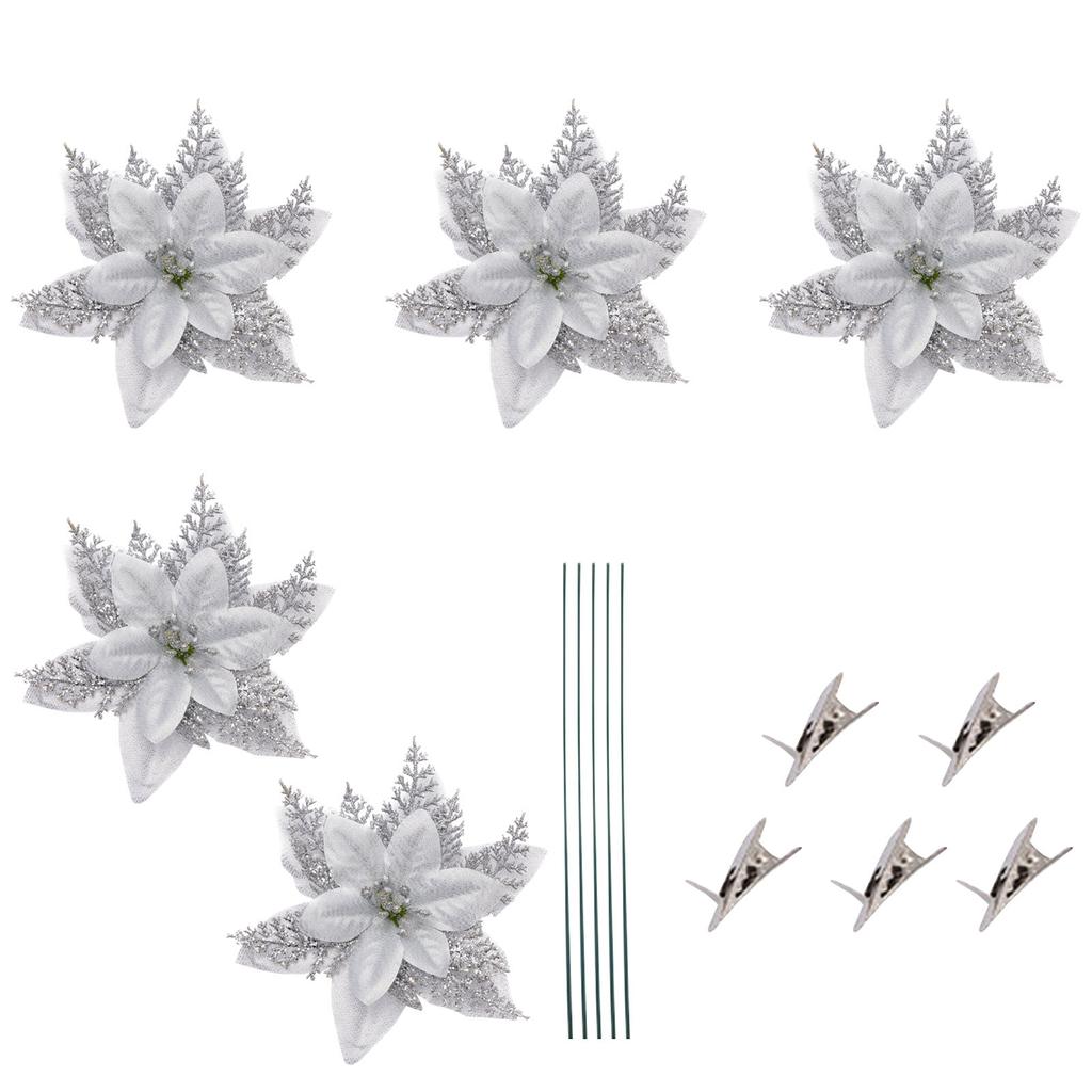 Блестящие рождественские цветы, искусственные цветы, веселые рождественские украшения, украшения для дома, елочные украшения, 5 шт.