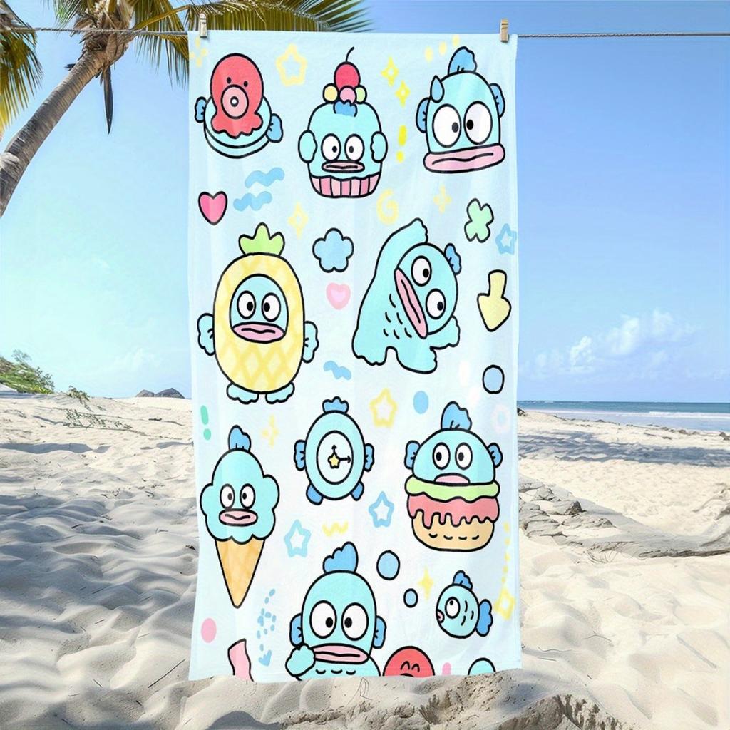 Sanrio Hangyodon Themed Beach Towel Kawaii Dessert Print Lightweight Towel for Summer Beach Pool Bath Travel