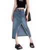 Elegant Woman Irregular Women Summer High Waist Design Split Raw Edge A-line Package Hip Vintage Versatile Comfortable Fashion Denim Bustier Skirt