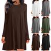 Женская мода повседневное сплошной пуловер с круглым вырезом свободное платье с длинным рукавом
