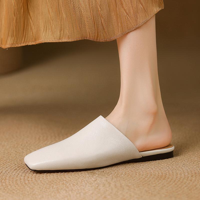 Мода 2025 Лето Женская обувь Квадратный носок Балетки Шлепанцы Модная обувь из коровьей кожи для женщин Повседневные мюли для женщин Сандалии