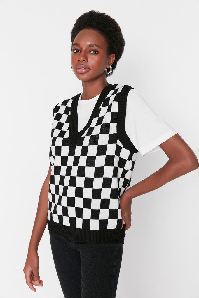 Women's Fashion Stylish Sweater Black V-Neck Knitwear Sweater