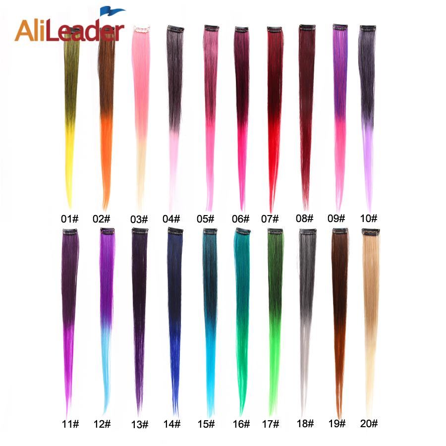 Clip In One Pieces Hair Extensions Straight Ombre Purple Blue Pink Extension Hair Women Synthetic False Fake Hair