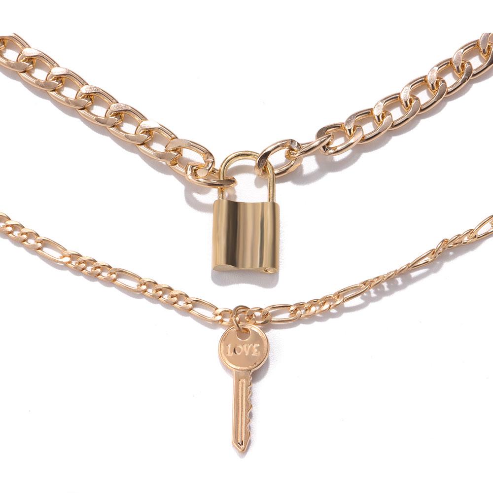 Key Lock Shaped Padlock Multi Layer Jewelry Clavicle Chain Fashion Accessories Necklaces Pendants