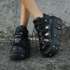 Новые весенние женские ботильоны в панк-стиле для женщин, на шнуровке, с круглым носком, на толстой подошве-платформе, ботильоны для женщин, черные мужские кроссовки