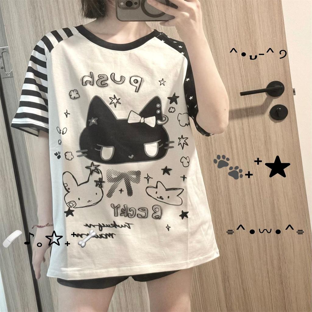 Оверсайз Топы Японские Футболки 2026 Женская Одежда Лето Camisetas Повседневная Мода Y2k Футболки Милый Аниме Принт Повседневные Футболки