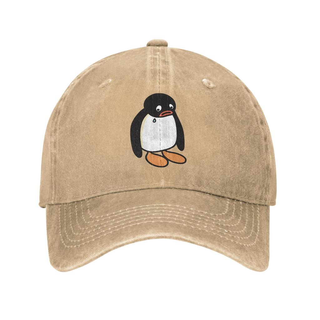 Casual Sad Pingu Baseball Caps for Unisex Women Distressed Denim Headwear Outdoor Workouts Unstructured Soft Caps Hat