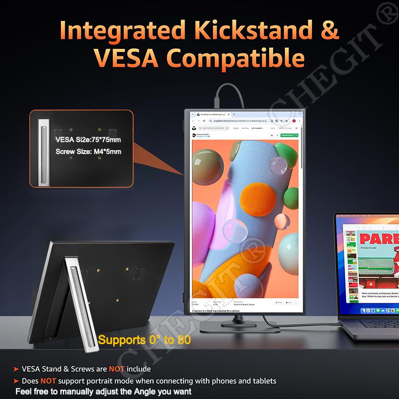 15.6'' 1080p Портативный монитор IPS-панель USB-C HDMI-совместимый Дорожный дисплей Отверстие для кронштейна VESA для ПК Ноутбука Xbox Switch