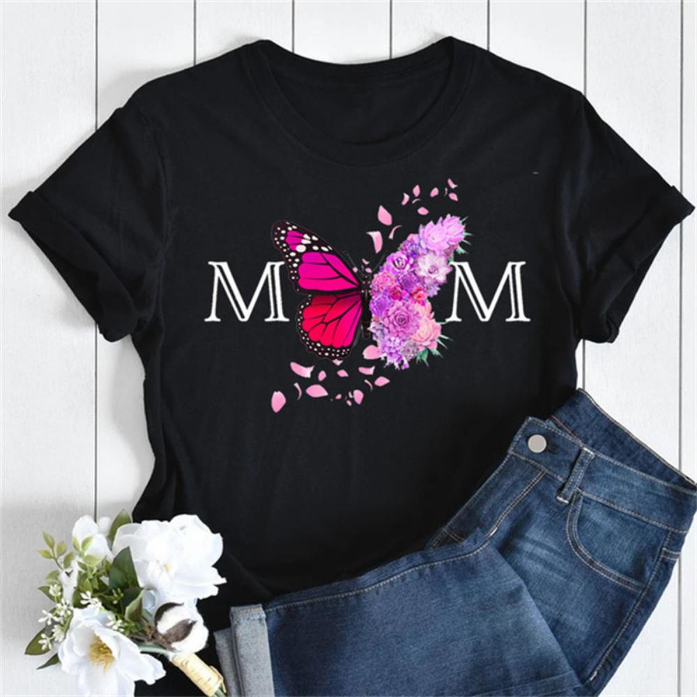 Новая женская футболка, модная футболка с цветочным принтом MOM Butterfly, повседневная футболка с коротким рукавом, женская футболка в стиле 90-х годов, женская футболка