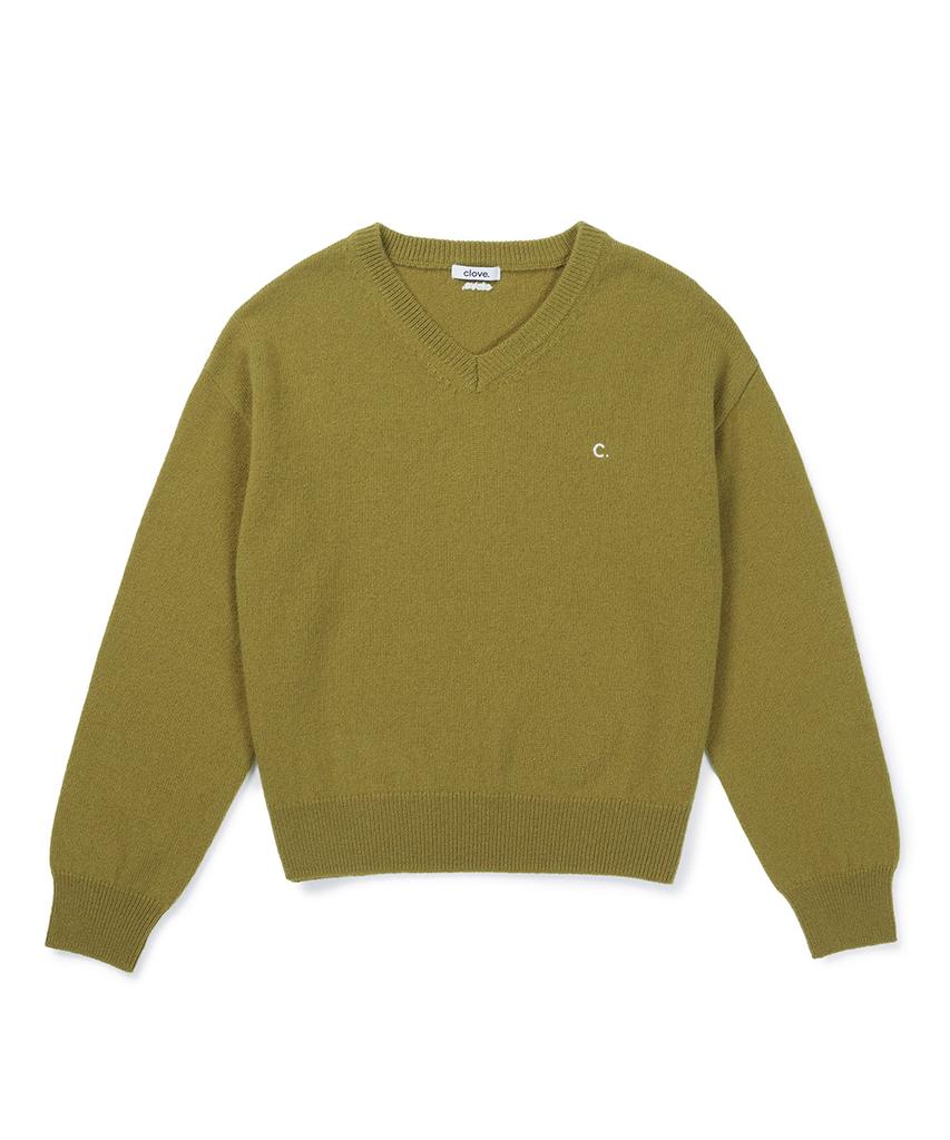 CLOVE [26Fw CLOVE] V-Neck Knit Pullover (Olive)