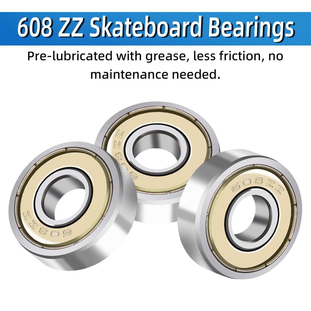 10Pcs 608 ZZ 608RS Ball Bearings 608ZZ Metal Double Shielded Miniature Deep Groove Skateboard Ball Bearings 8mm X 22mm X 7mm