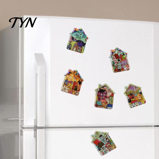 Fairy Tale Town Decor Vintage House Refrigerator Magnet, Colorful Magnets Fridge Magnetic Kitchen Decoration Accessories Whiteboard