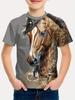 Children's clothing, boys' T-shirts, 3D horse print, short sleeves, fashionable children's summer clothing, casual children's clothing for girls.
