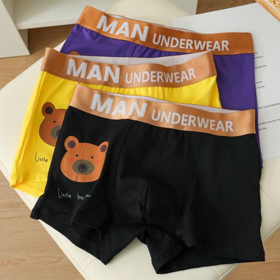 Мужские боксеры эластичные со средней талией с буквенным принтом медведя из мультфильма, мягкие дышащие U-образные выпуклые быстросохнущие влагоотводящие прочные мужские трусы, нижнее белье