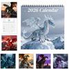 Календарь настенный 2026 Фэнтези Драконы Ежемесячный планер с 12 детальными иллюстрациями драконов Спиральное скрепление Отверстие для подвешивания Декор для дома и офиса Подарок