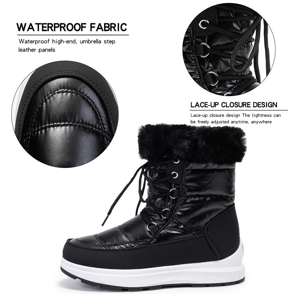 2023 Winter New Woman Warm Snow Boots Waterproof Lace-Up Thicken Plush Winter Warm Platform Ankle Boots