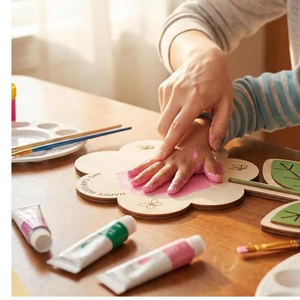 Decoration Mother's Day Plaque Hand Painted Wooden Flower Craft  Kids DIY Painting