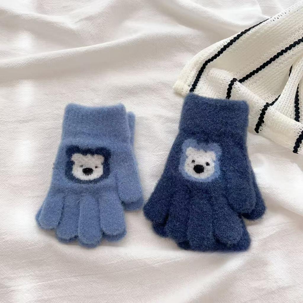 Children's Cartoon Bear Gloves for Winter Warmth New Five Finger Full Finger and Two Finger Warm Gloves for Boys