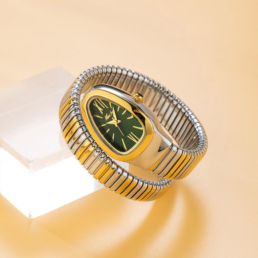 MISSFOX Snake Bracelet Fashion Women Watch Gold Stainless Steel Quartz Watch Women Casual Lady Wristwatch