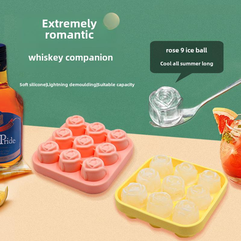 Rose Whiskey Ice Mold: 9-Piece Silicone Ice Tray Set with Integrated Funnel for Perfect Ice Balls