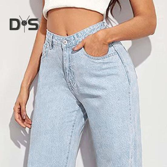 Женские джинсы с карманами, застежка-молния на пуговицу с высокой талией, прямые брюки, однотонные, в винтажном американском стиле, джинсовые брюки для повседневной носки, Scool