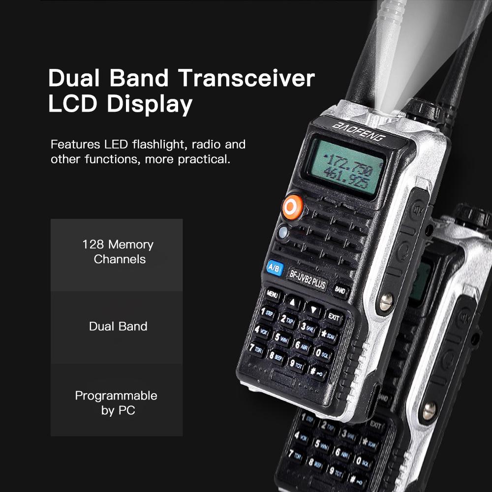 BAOFENG BF-UVB2 Plus FM-трансивер, двухдиапазонный портативный переговорный телефон с ЖК-дисплеем, 128 каналов, двусторонняя связь
