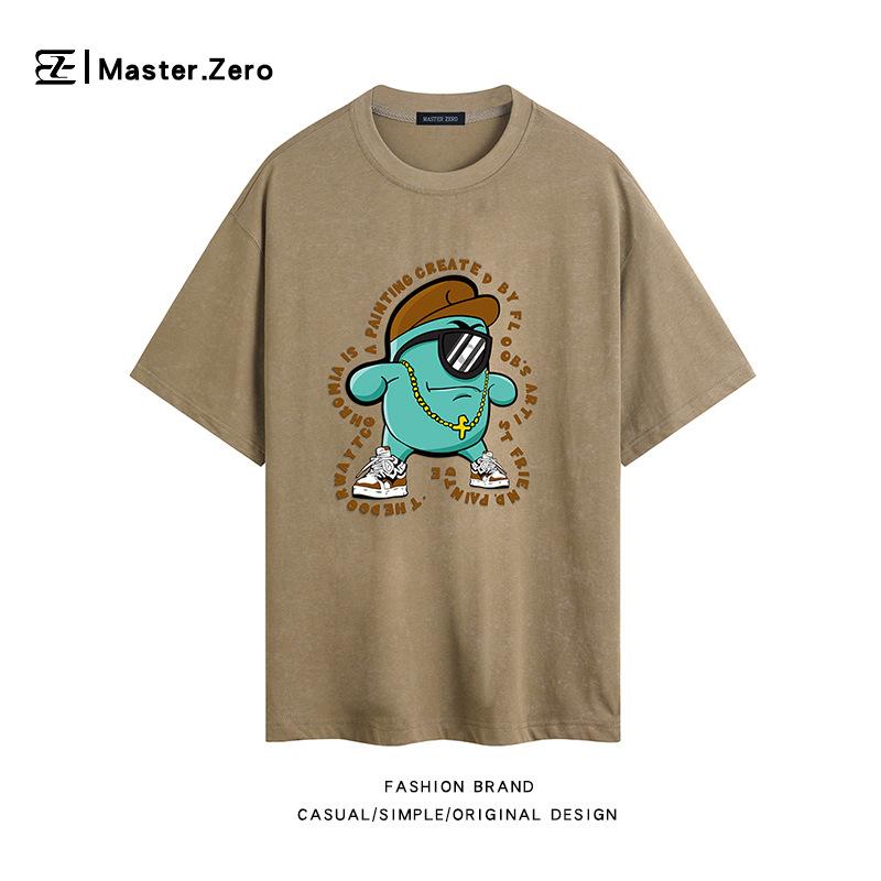 New Wax Printed Short Sleeved T-shirt Unisex Trendy Brand Versatile Pattern Loose Shoulder Top