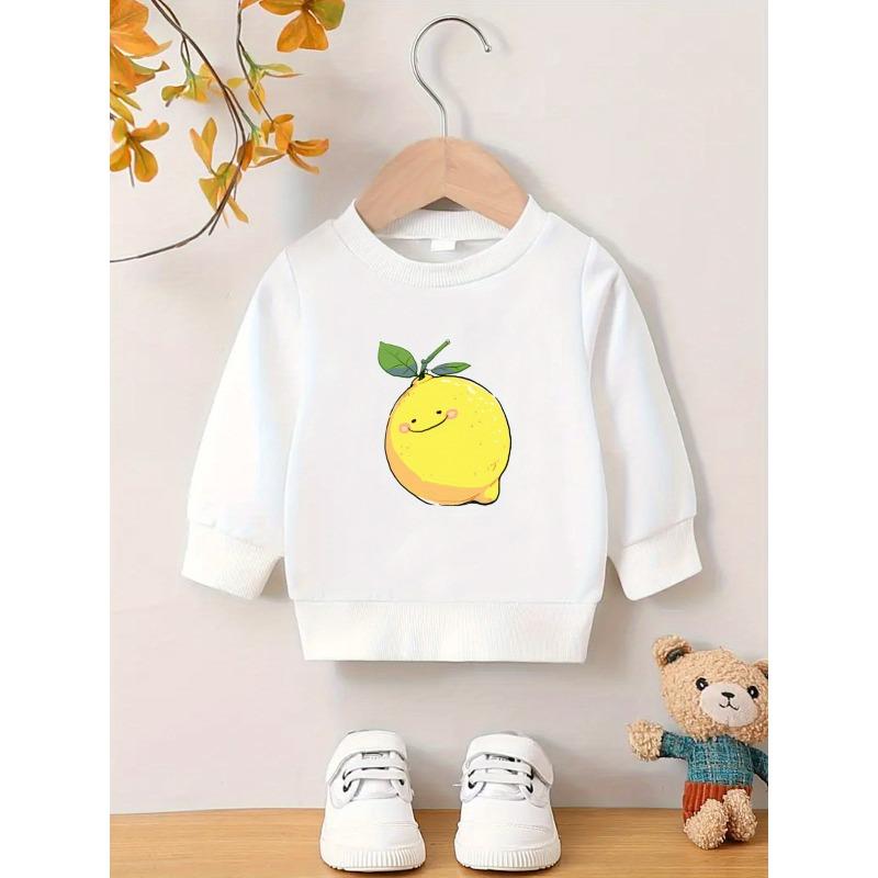 Cute cartoon print pattern, comfortable and simple spring and autumn versatile baby round neck hoodie for baby girls