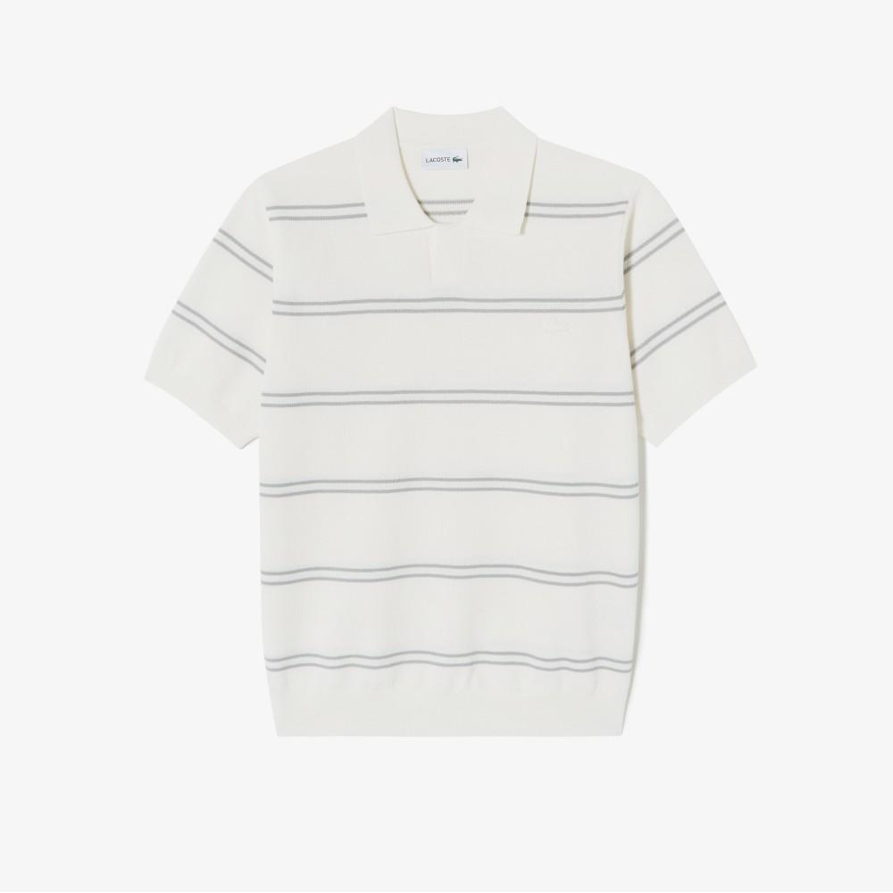 [Lacoste] Men's Open Collar Pin Stripe Short Sleeve Sweater Polo Shirt PH396E-56GXFJ