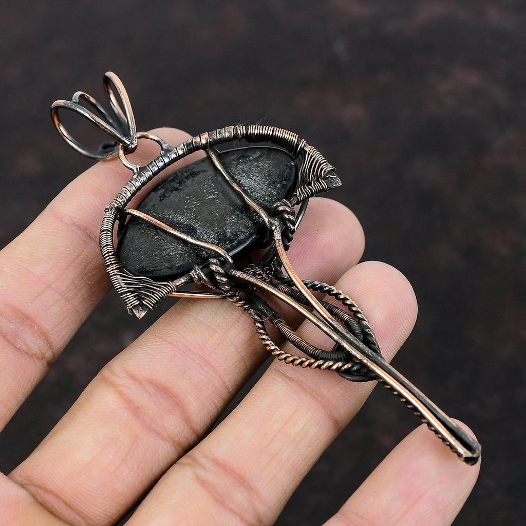 Черный цвет кулон от сглаза, медная проволока, обернутая кулоном, ручная работа, проволока, обернутая ювелирным изделием, драгоценный камень, кулон из меди, ювелирное изделие, подарок для него