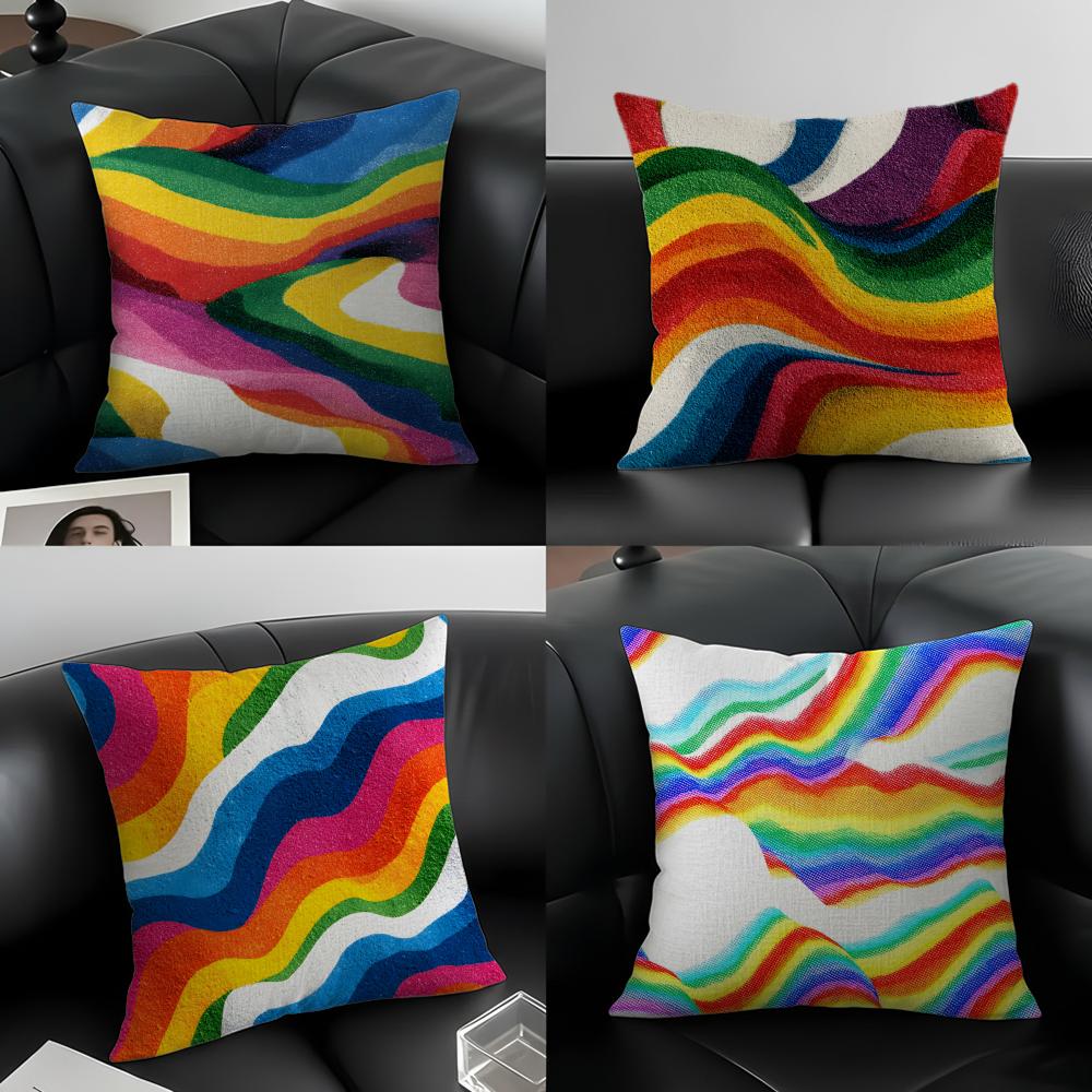 Seamless Colorful Ripples Cushion Cover Natural Linen Pillowcase Set, All-In-One Decor For Sofa, Bedroom & Chair