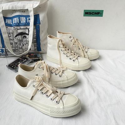 Весенние маленькие белые туфли женские чисто белые универсальные парусиновые кеды с высоким верхом модные вулканизированные кеды на платформе Ryan