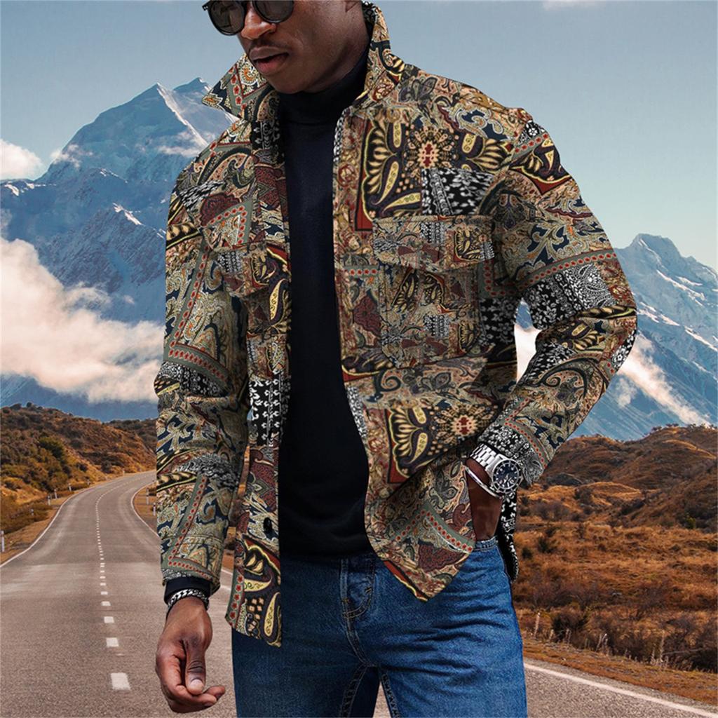 Мужская модная тенденция, повседневная повседневная куртка на пуговицах с длинным рукавом с принтом